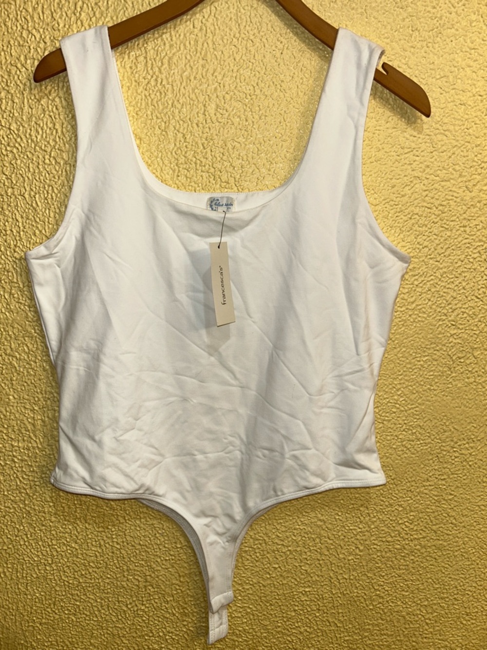 Blue Rain White Scoop-Neck Thong Bodysuit